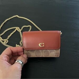 Coach Brown and Tan Mini Bag with Gold Chain